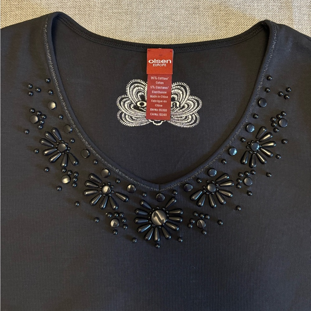 OLSEN Europe Black T-Shirt with Embellishment, Sz 10. EUC. - Picture 3 of 8